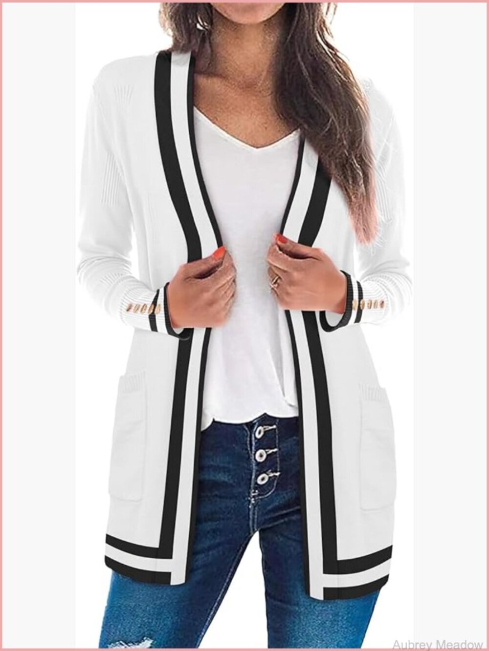 Lightweight Long Sleeve Open Front Knit Cardigan with Pockets